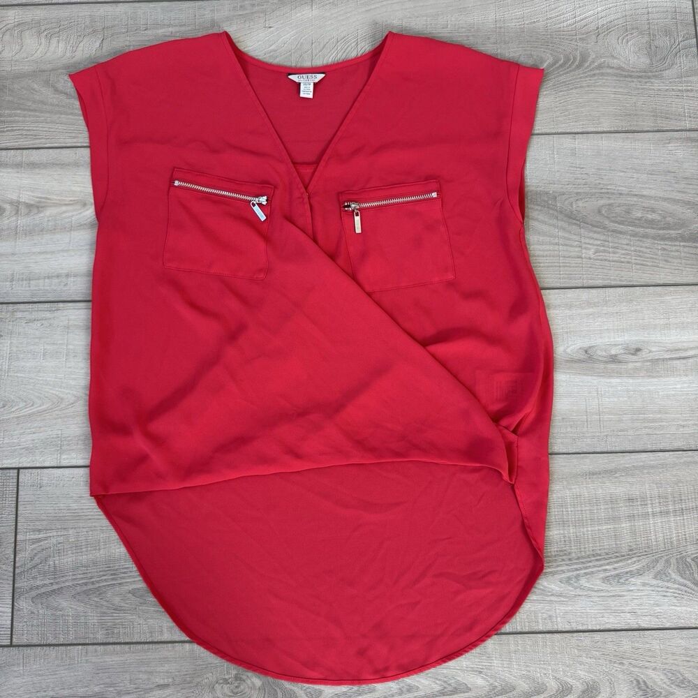 Guess Red Sleeveless Zipper Pocket High-Low Blouse Size XS